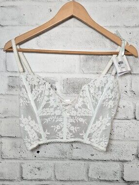 Victoria's Secret I Do White Floral Lace Bustier Corset Top Large NWT